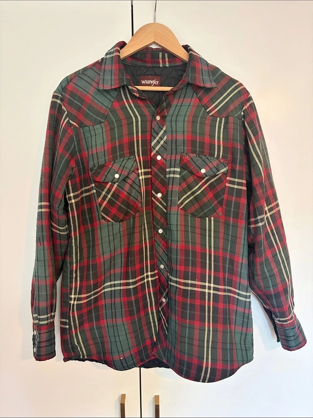 Vintage Wrangler Quilted Lined Flannel Western Snap Shirt